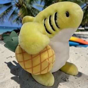 Sharka Crazy Shirts Yellow SHARK Holding Pineapple 10" Plush Surf Hawaiian Aloha